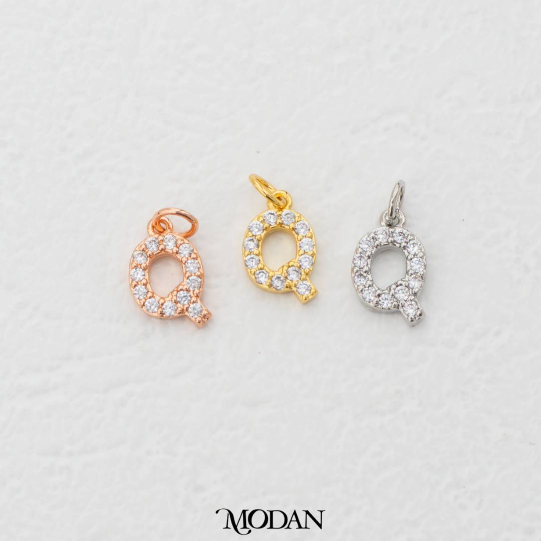 Mini Micro Paved Initial Alphabet A-Z Charm DIY Charm Liontin Kalung Gelang Huruf Abjad Berlian Pasir Hypoallergenic Gold Filled