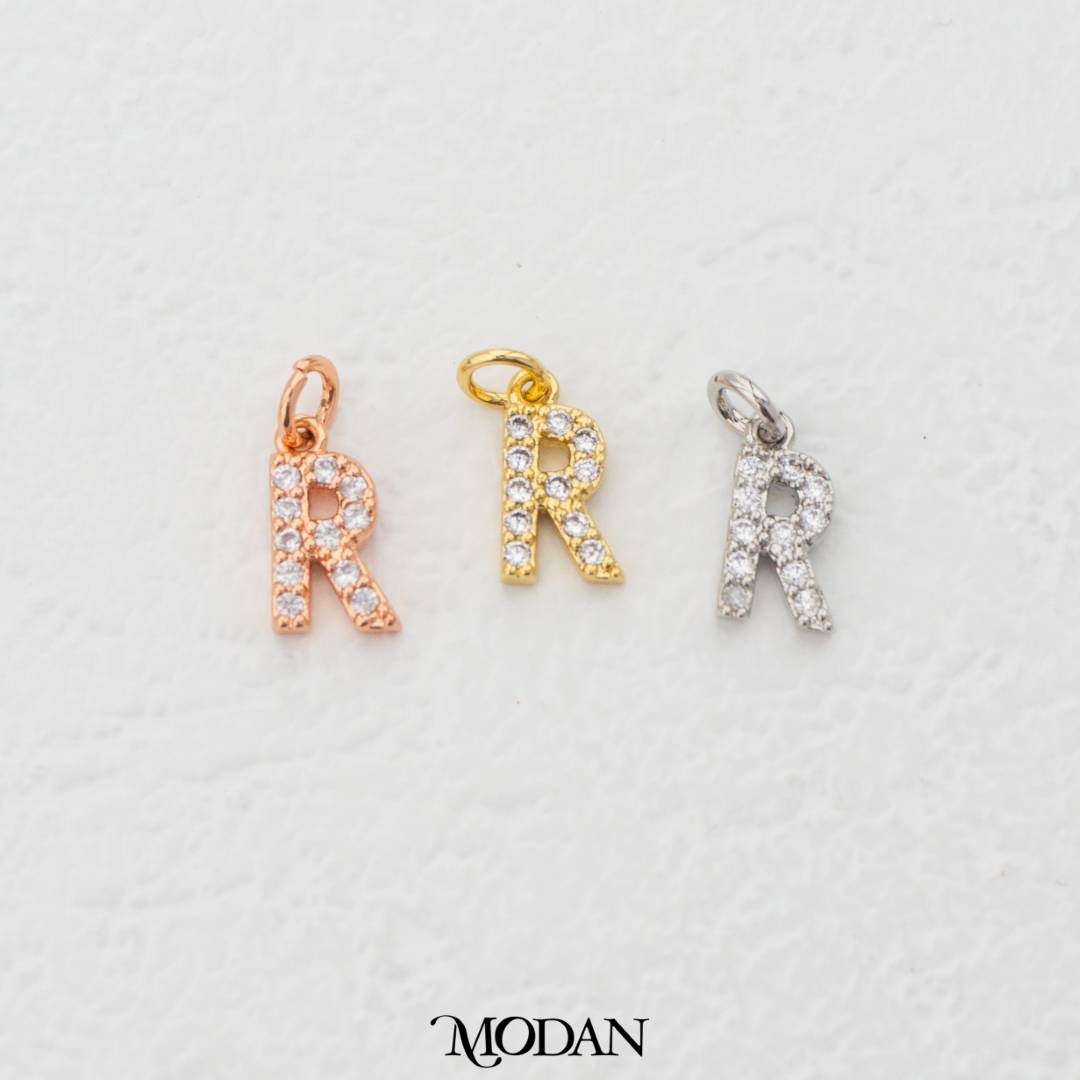 Mini Micro Paved Initial Alphabet A-Z Charm DIY Charm Liontin Kalung Gelang Huruf Abjad Berlian Pasir Hypoallergenic Gold Filled
