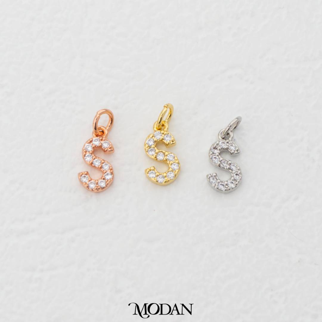Mini Micro Paved Initial Alphabet A-Z Charm DIY Charm Liontin Kalung Gelang Huruf Abjad Berlian Pasir Hypoallergenic Gold Filled