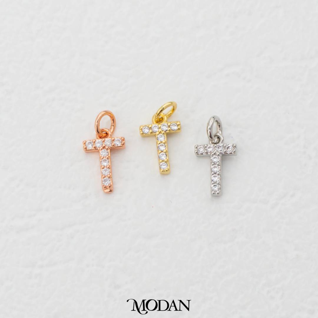 Mini Micro Paved Initial Alphabet A-Z Charm DIY Charm Liontin Kalung Gelang Huruf Abjad Berlian Pasir Hypoallergenic Gold Filled