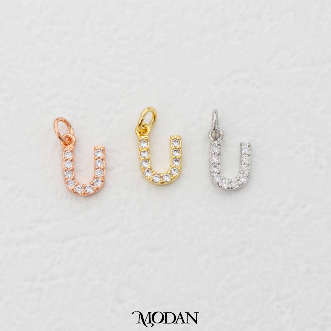 Mini Micro Paved Initial Alphabet A-Z Charm DIY Charm Liontin Kalung Gelang Huruf Abjad Berlian Pasir Hypoallergenic Gold Filled