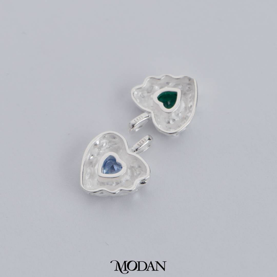 Sky Blue and Emerald Green Love Heart Charm DIY Charm Liontin Kalung Silver Bentuk Hati Cinta Mata Hijau Biru Hypoallergenic S925