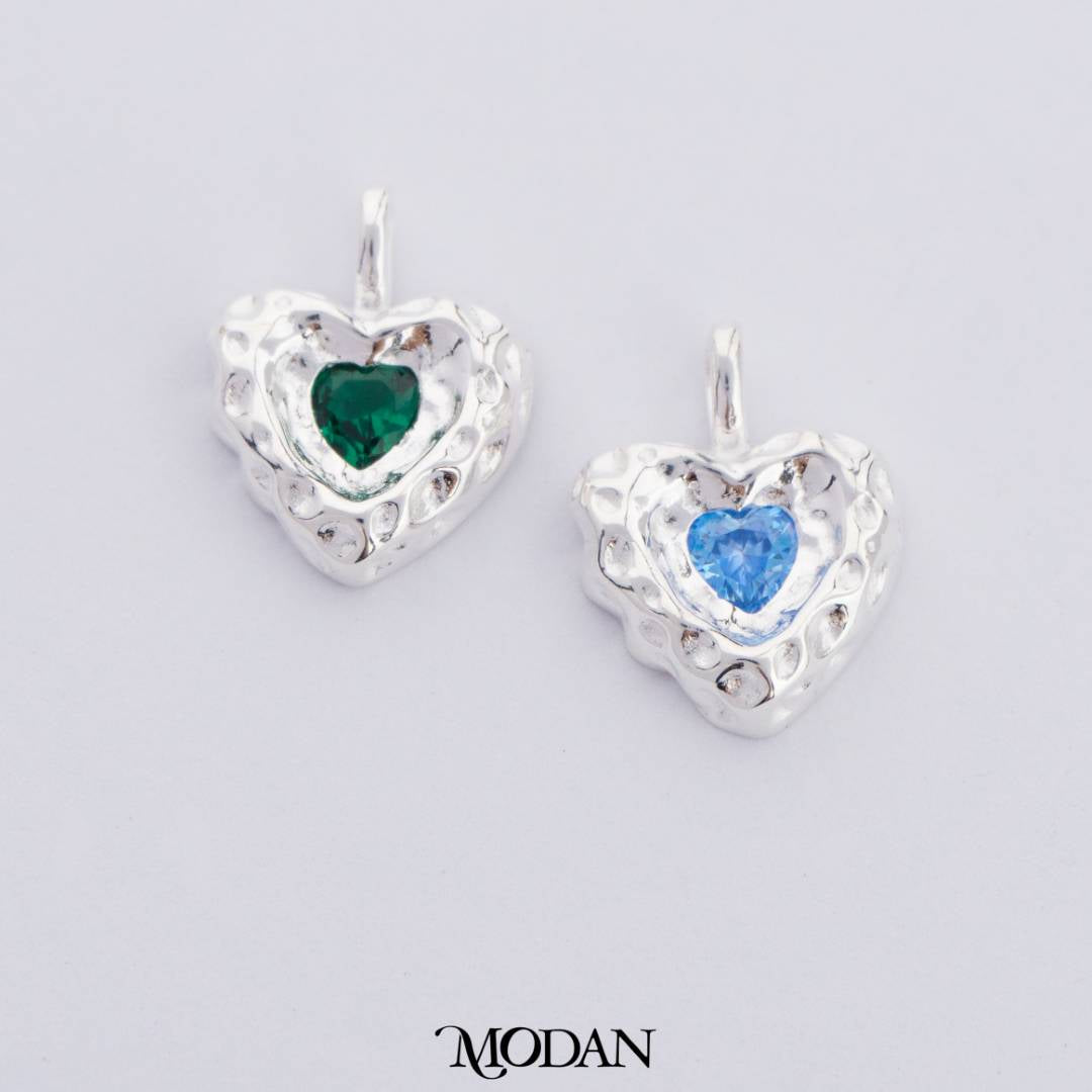 Sky Blue and Emerald Green Love Heart Charm DIY Charm Liontin Kalung Silver Bentuk Hati Cinta Mata Hijau Biru Hypoallergenic S925