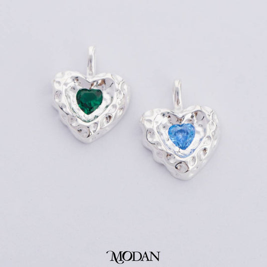 Sky Blue and Emerald Green Love Heart Charm DIY Charm Liontin Kalung Silver Bentuk Hati Cinta Mata Hijau Biru Hypoallergenic S925