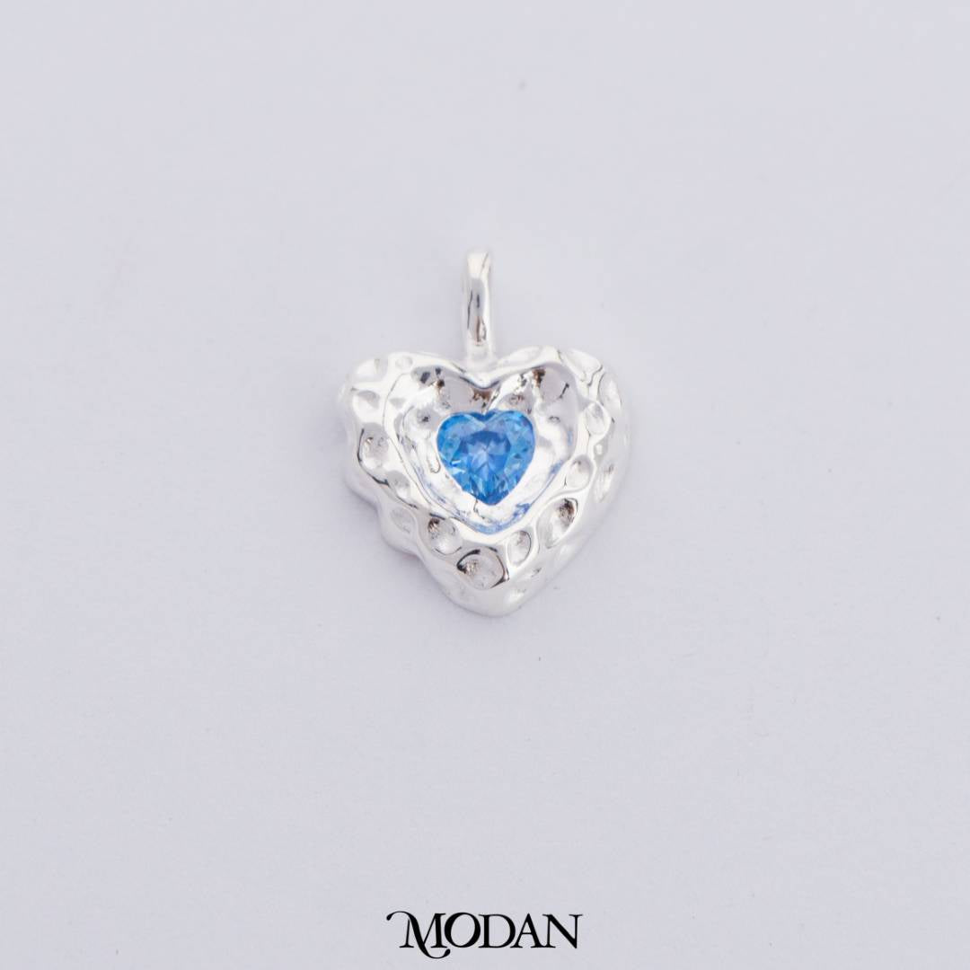 Sky Blue and Emerald Green Love Heart Charm DIY Charm Liontin Kalung Silver Bentuk Hati Cinta Mata Hijau Biru Hypoallergenic S925