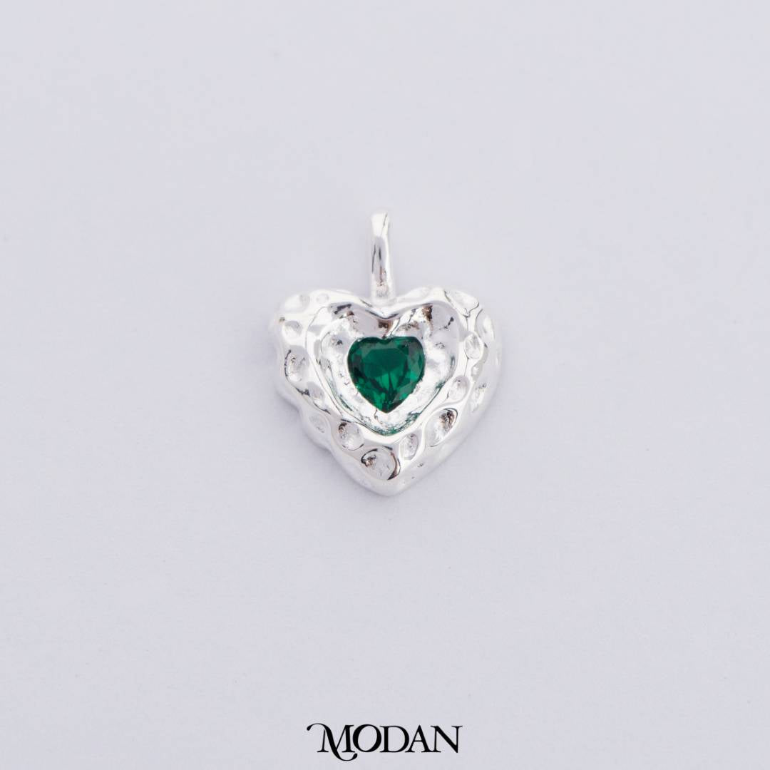 Sky Blue and Emerald Green Love Heart Charm DIY Charm Liontin Kalung Silver Bentuk Hati Cinta Mata Hijau Biru Hypoallergenic S925