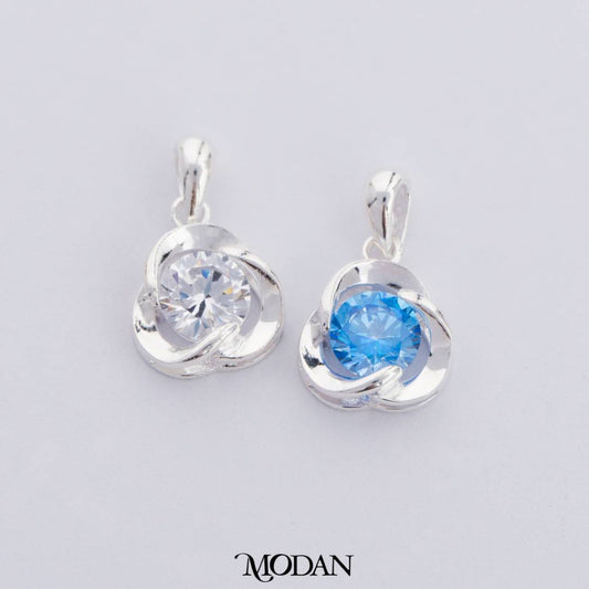 Blue Topaz and Diamond Colored Lucky Clover Flower DIY Charm Liontin Kalung Silver Bentuk Bunga Mata Satu Hijau Biru Hypoallergenic S925