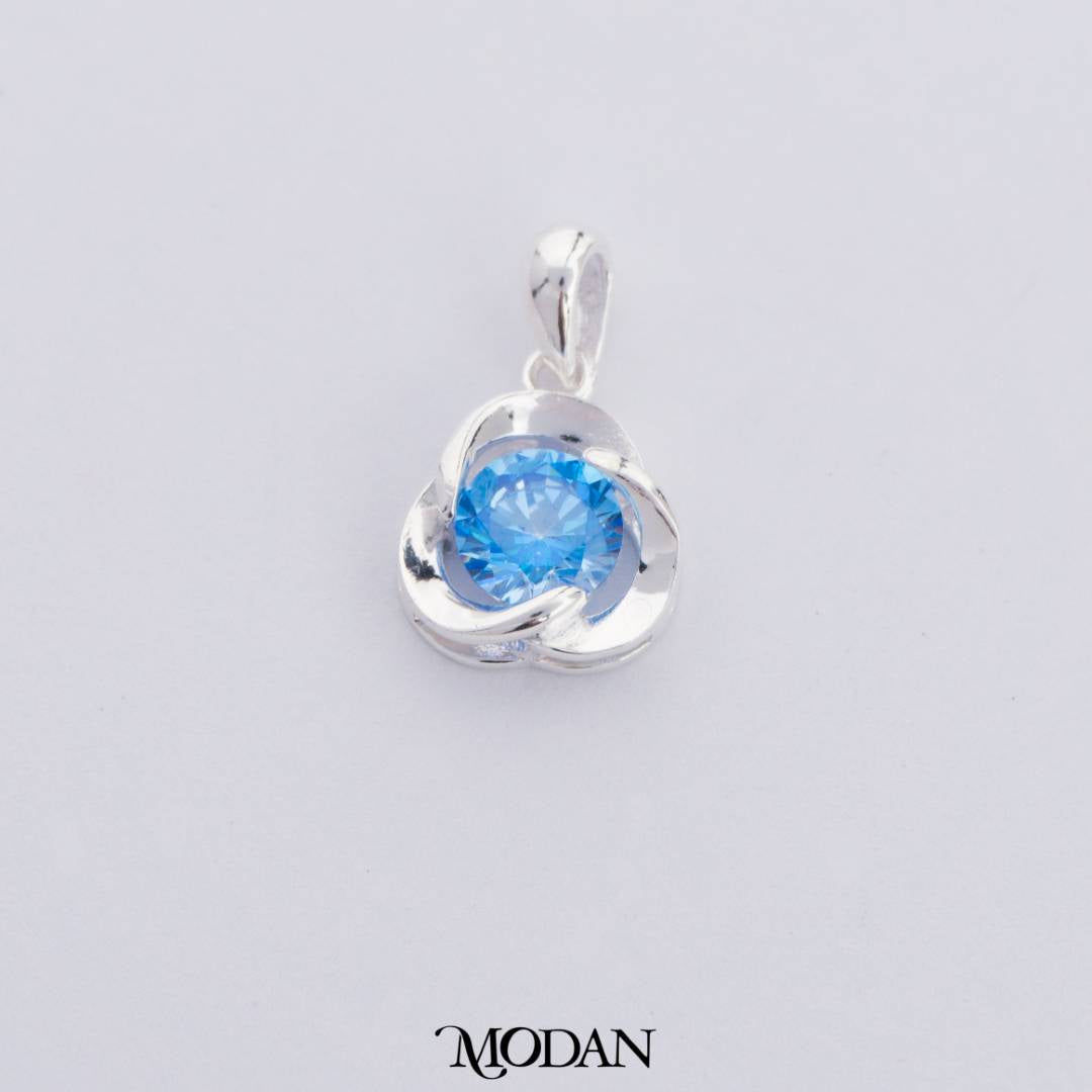 Blue Topaz and Diamond Colored Lucky Clover Flower DIY Charm Liontin Kalung Silver Bentuk Bunga Mata Satu Hijau Biru Hypoallergenic S925