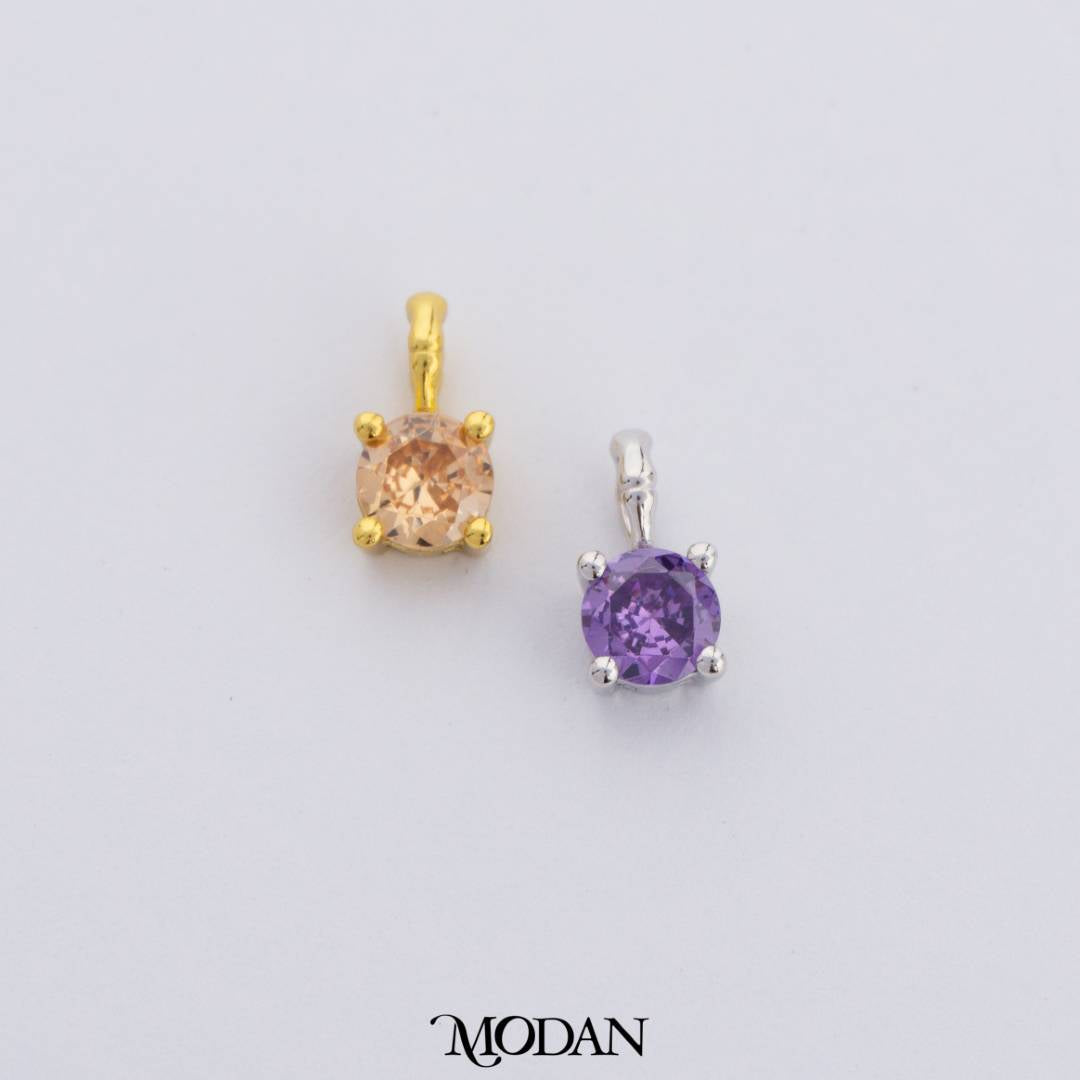 Purple and Champagne Mini Solitaire Charm DIY Charm Liontin Kalung Mata Satu Silver Hypoallergenic S925