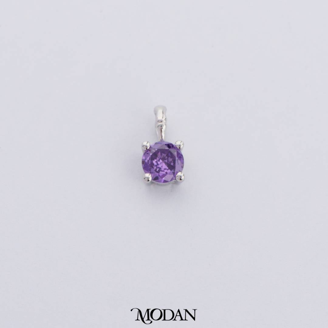Purple and Champagne Mini Solitaire Charm DIY Charm Liontin Kalung Mata Satu Silver Hypoallergenic S925