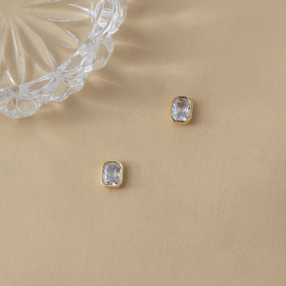 (10mm) Simple Geometric Rectangular Stud Earrings Anting Tusuk Persegi Panjang Hypoallergenic Gold Plated
