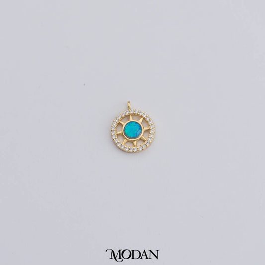 Round Micro Paved Opal Blue Sun Charm DIY Charm Liontin Matahari Biru Hypoallergenic Gold Plated