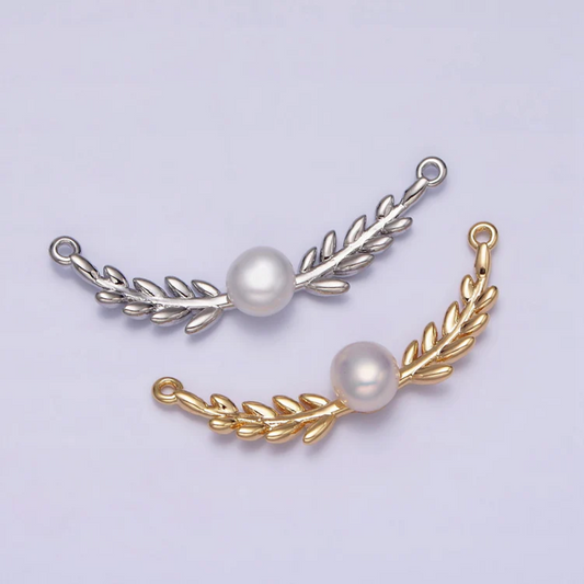 Simple Nature Inspired Leaf Pearl DIY Connector Liontin Daun Mutiara Hypoallergenic Gold Filled