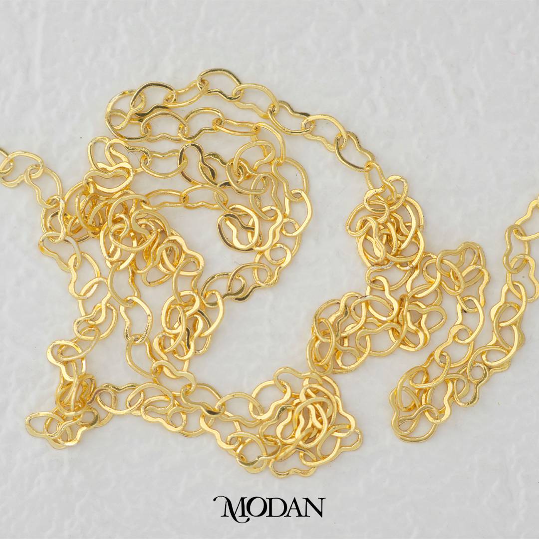 (2.3mm) Love Heart Shaped Cable Chain DIY Chain Rantai Kalung Gelang Meteran Hypoallergenic Gold Plated