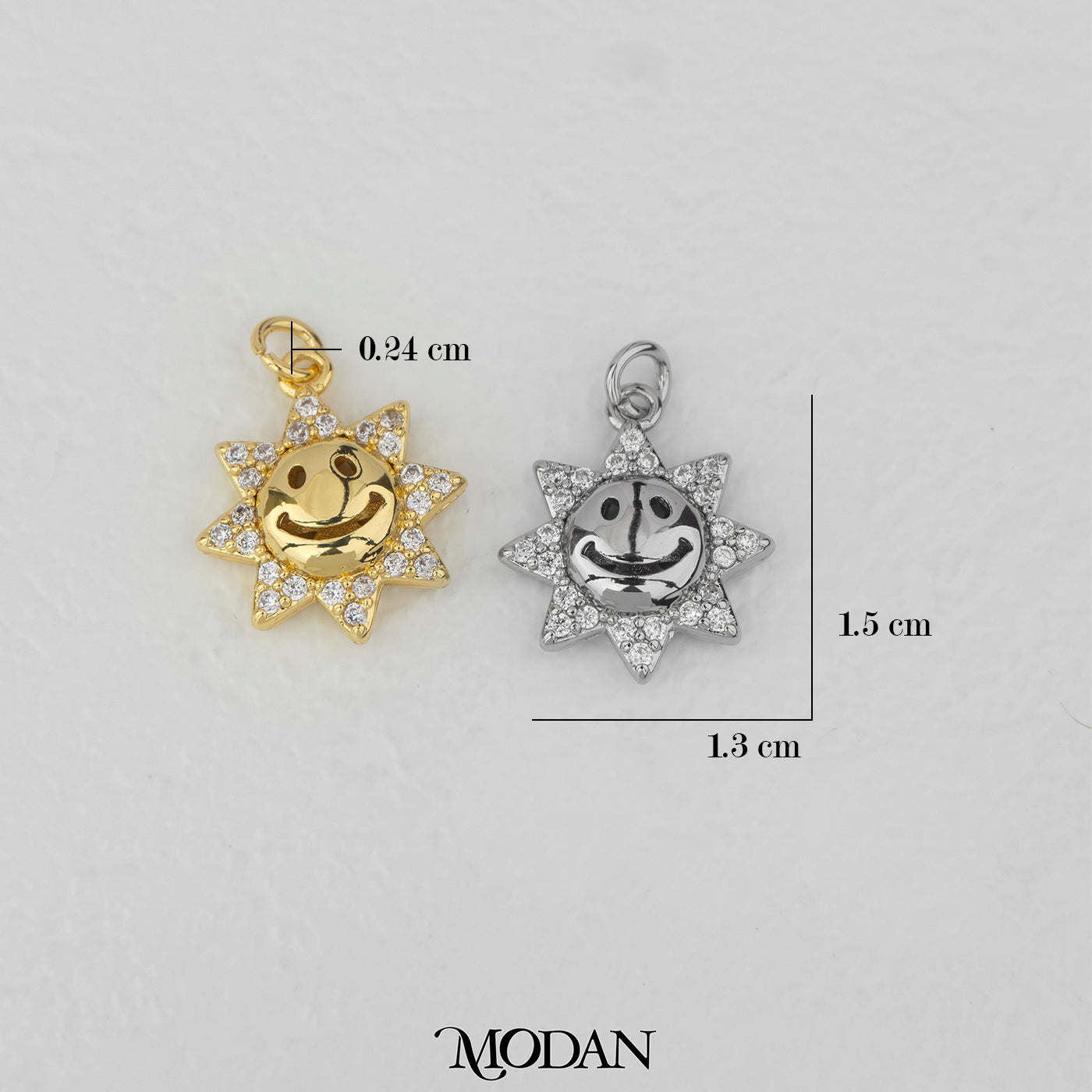 Cute Smiley Sun and Flower Charm DIY Charm Liontin Kalung/Gelang Matahari Tersenyum Hypoallergenic Gold Filled