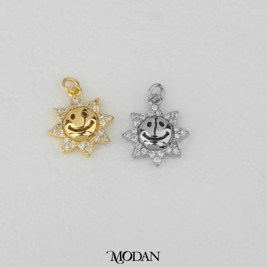 Cute Smiley Sun and Flower Charm DIY Charm Liontin Kalung/Gelang Matahari Tersenyum Hypoallergenic Gold Filled
