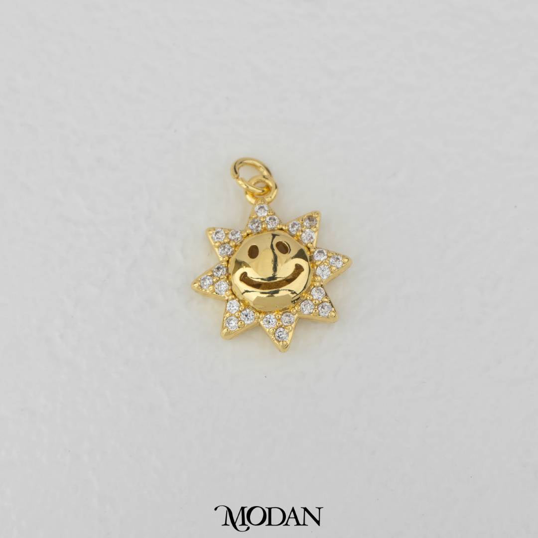 Cute Smiley Sun and Flower Charm DIY Charm Liontin Kalung/Gelang Matahari Tersenyum Hypoallergenic Gold Filled