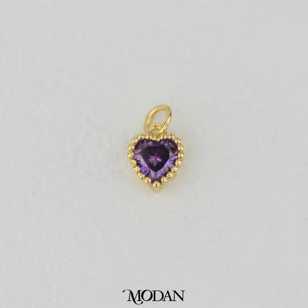 Birthstone Beaded Love Charm DIY Charm Liontin Kalung Hati Cinta Bulan Lahir Warna-Warni Hypoallergenic Gold Filled