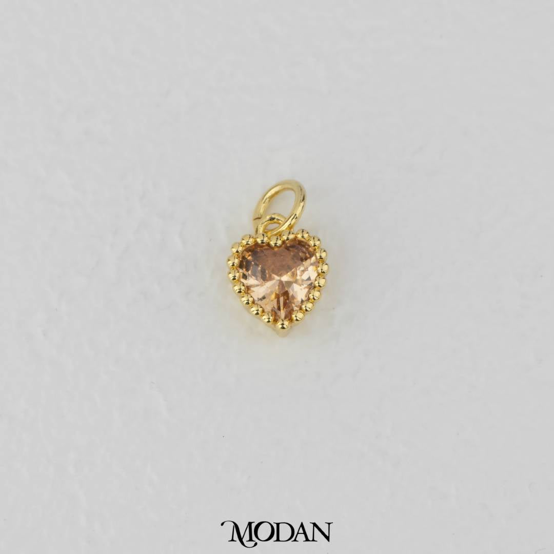Birthstone Beaded Love Charm DIY Charm Liontin Kalung Hati Cinta Bulan Lahir Warna-Warni Hypoallergenic Gold Filled