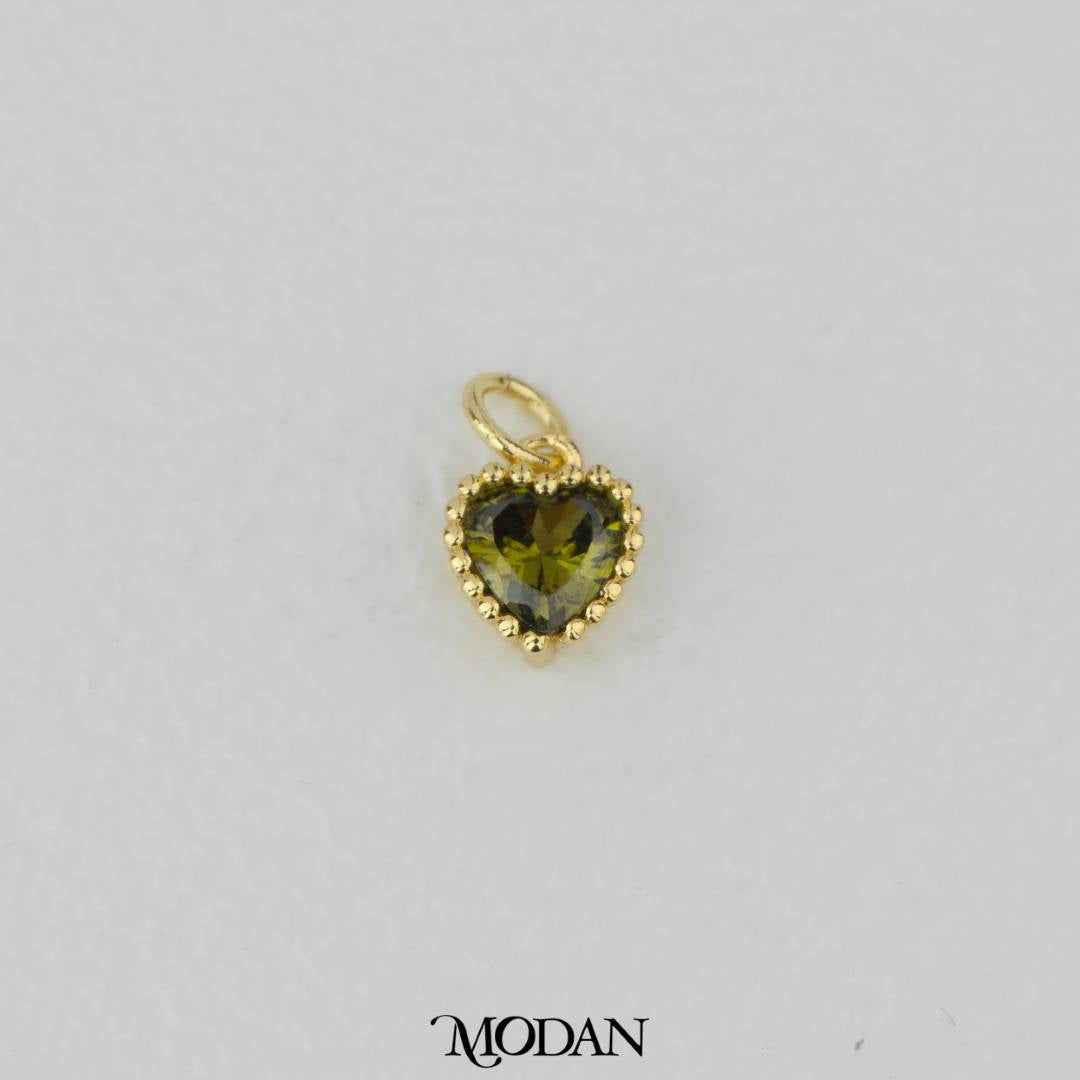Birthstone Beaded Love Charm DIY Charm Liontin Kalung Hati Cinta Bulan Lahir Warna-Warni Hypoallergenic Gold Filled