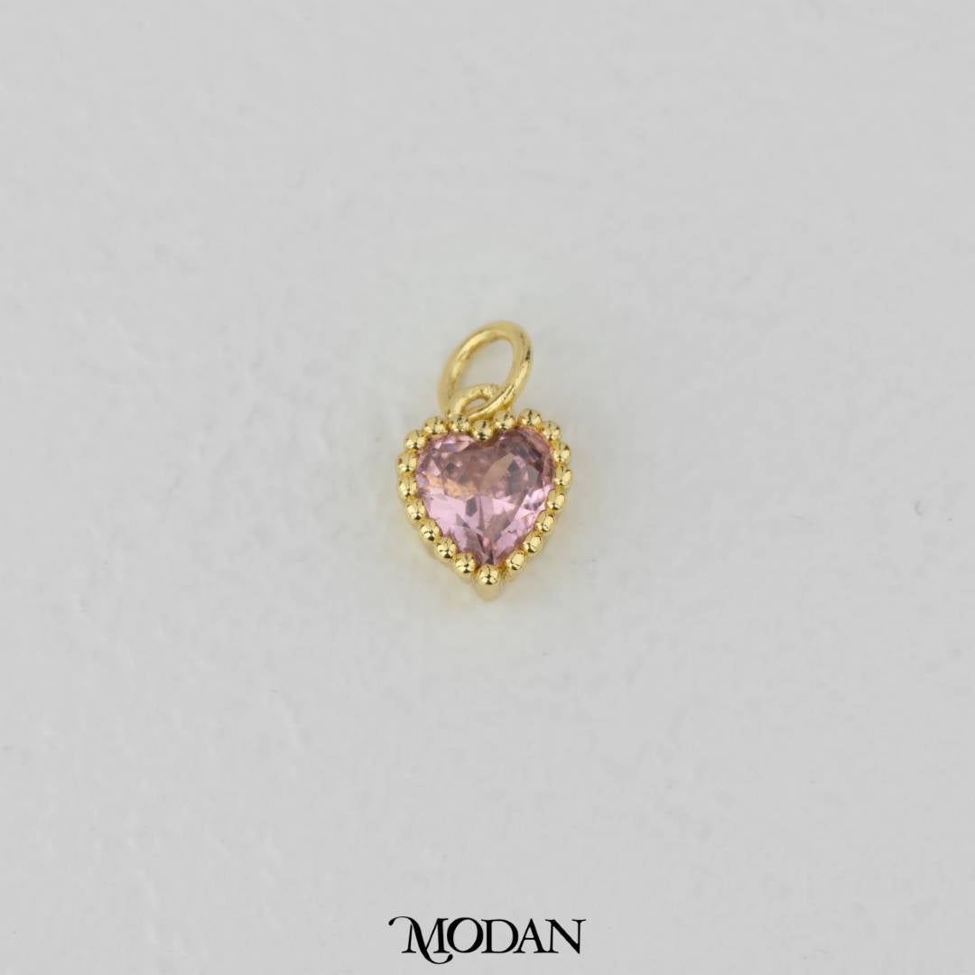 Birthstone Beaded Love Charm DIY Charm Liontin Kalung Hati Cinta Bulan Lahir Warna-Warni Hypoallergenic Gold Filled