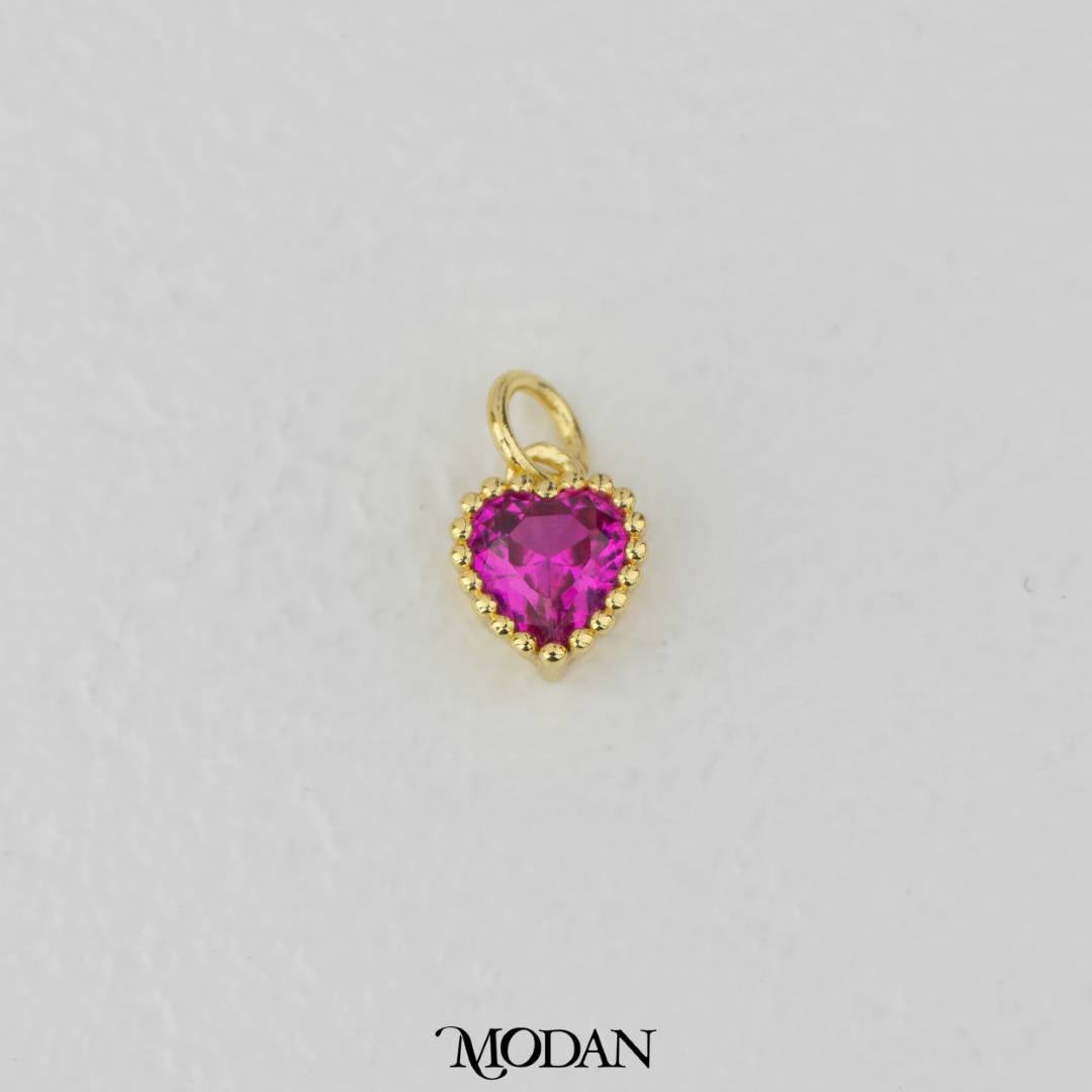 Birthstone Beaded Love Charm DIY Charm Liontin Kalung Hati Cinta Bulan Lahir Warna-Warni Hypoallergenic Gold Filled