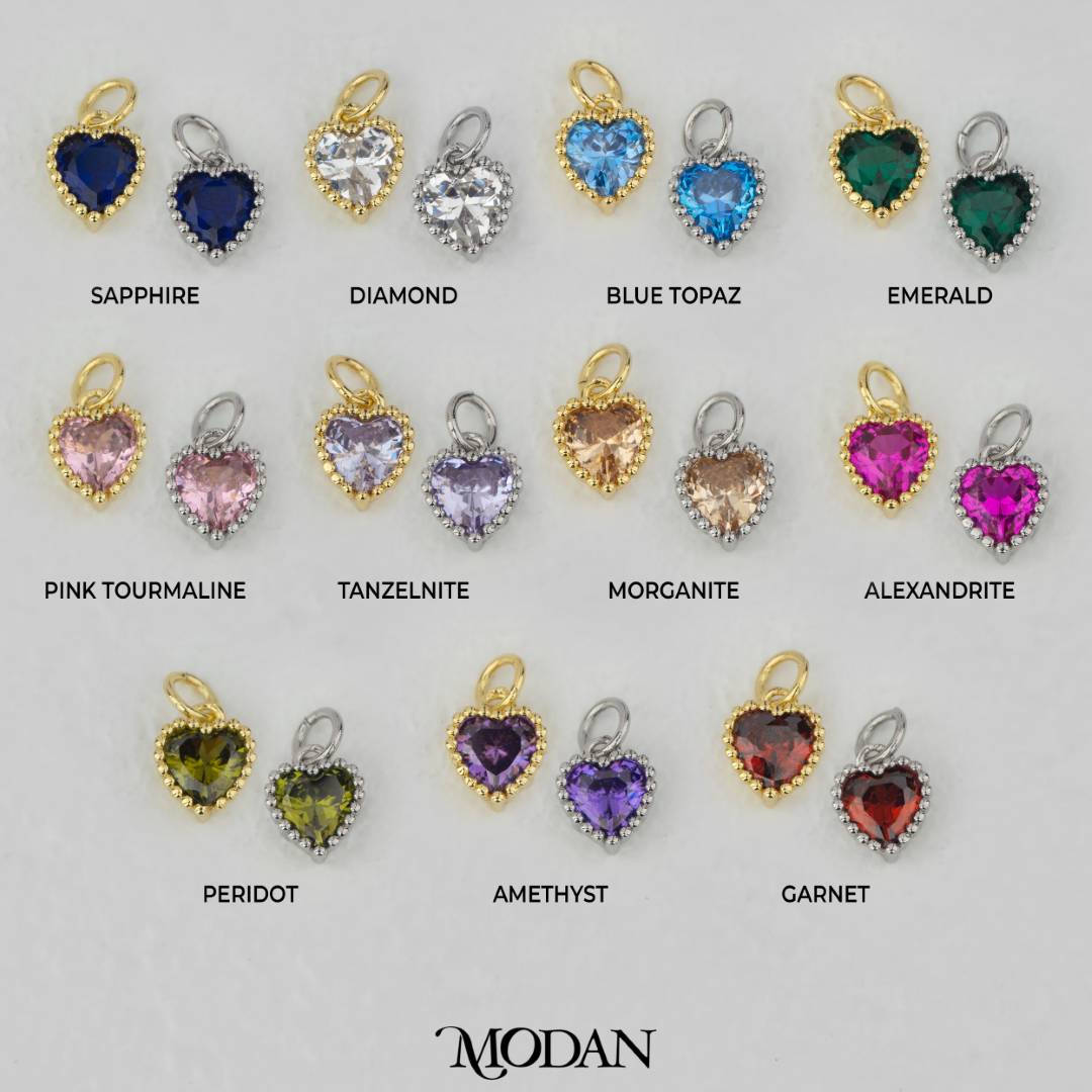 Birthstone Beaded Love Charm DIY Charm Liontin Kalung Hati Cinta Bulan Lahir Warna-Warni Hypoallergenic Gold Filled