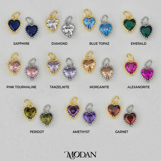 Birthstone Beaded Love Charm DIY Charm Liontin Kalung Hati Cinta Bulan Lahir Warna-Warni Hypoallergenic Gold Filled