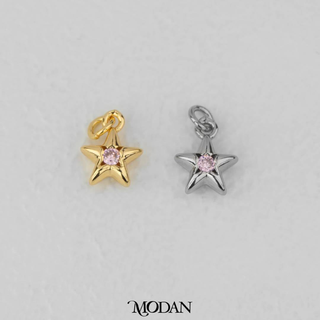 Mini Star Pink Zirconia DIY Charm Liontin Kalung/Gelang Bintang Hypoallergenic Gold Filled