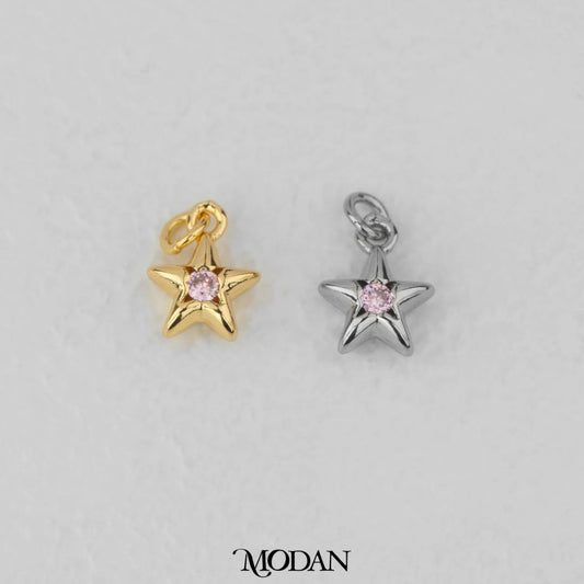 Mini Star Pink Zirconia DIY Charm Liontin Kalung/Gelang Bintang Hypoallergenic Gold Filled