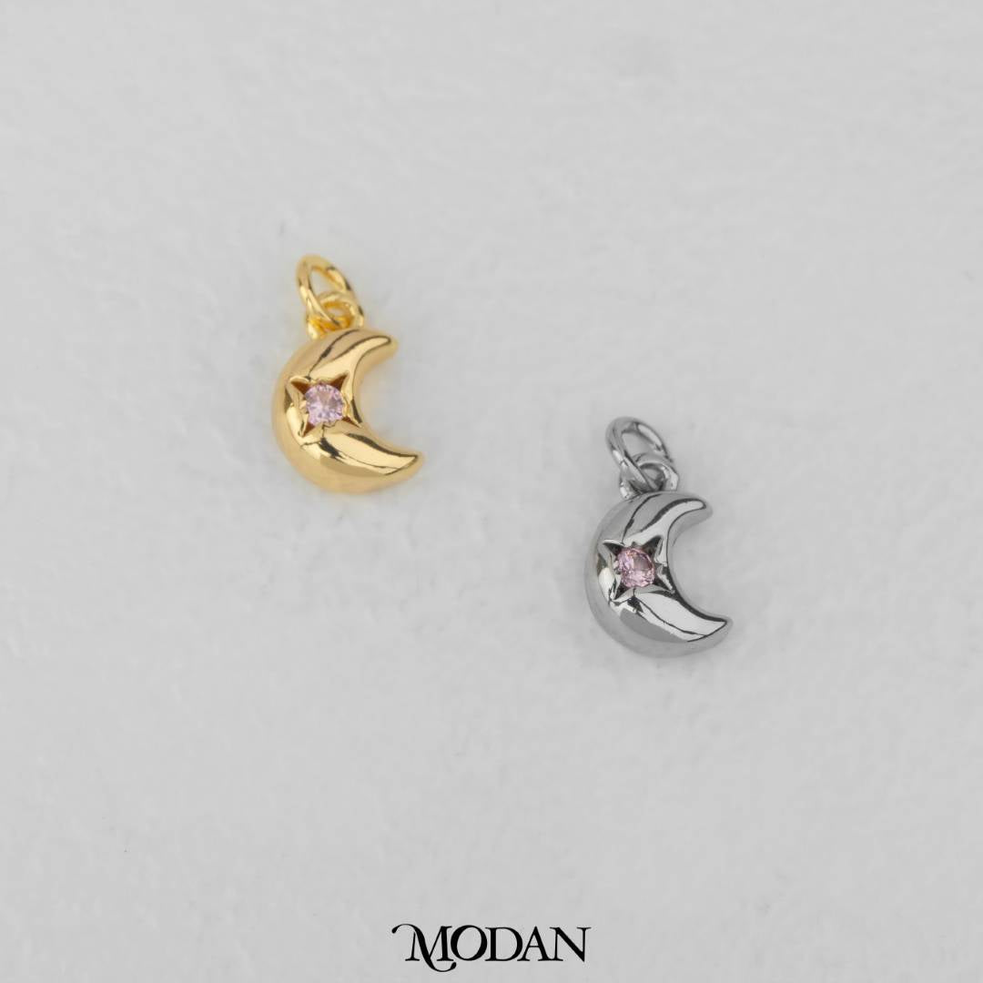 Mini Moon Pink Zirconia DIY Charm Liontin Kalung/Gelang Bulan Hypoallergenic Gold Filled