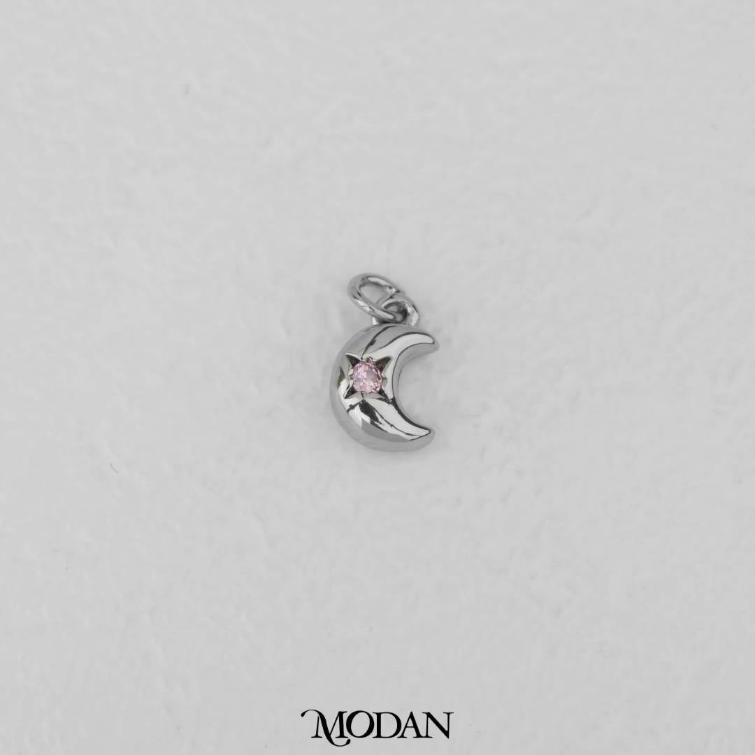 Mini Moon Pink Zirconia DIY Charm Liontin Kalung/Gelang Bulan Hypoallergenic Gold Filled