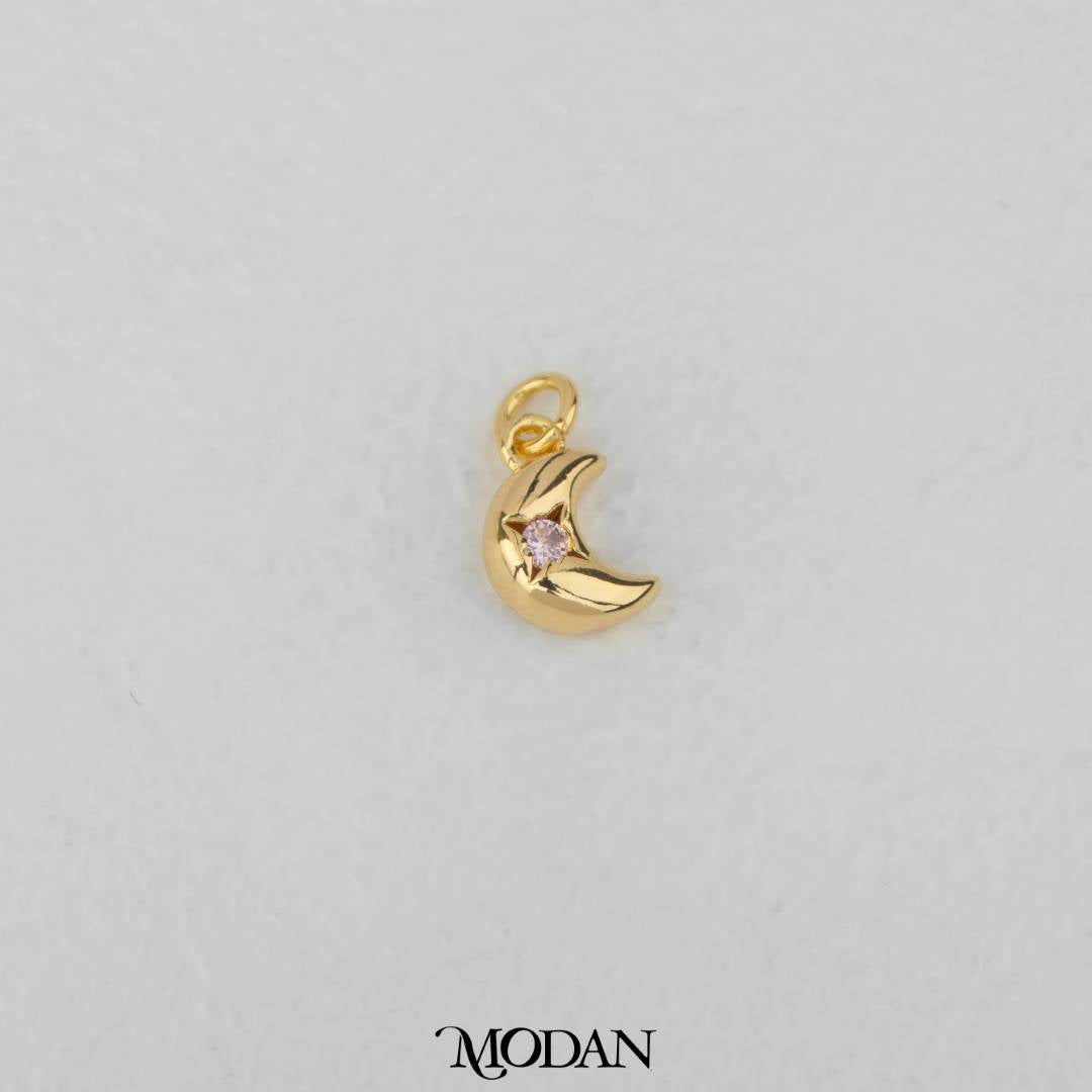 Mini Moon Pink Zirconia DIY Charm Liontin Kalung/Gelang Bulan Hypoallergenic Gold Filled