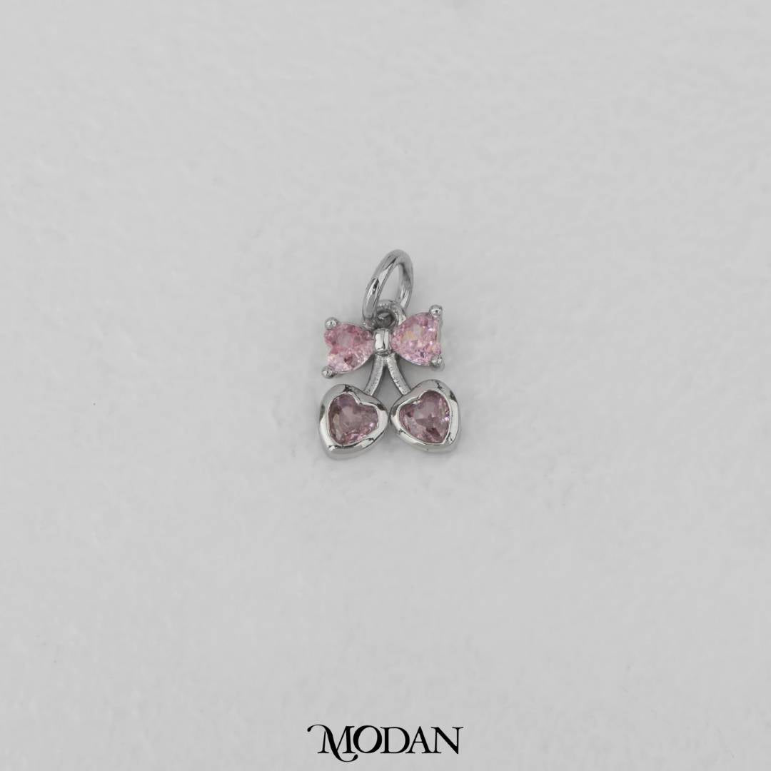 Mini Coquette Style Pink Cherry Ribbon Bow DIY Charm Liontin Buah Ceri Pita Hypoallergenic Gold Filled