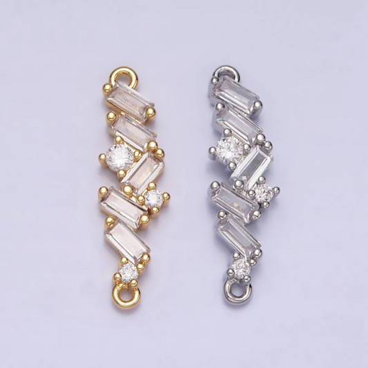 Clear Zigzag Baguette DIY Connector Liontin Berlian Pesta Hypoallergenic Gold Filled