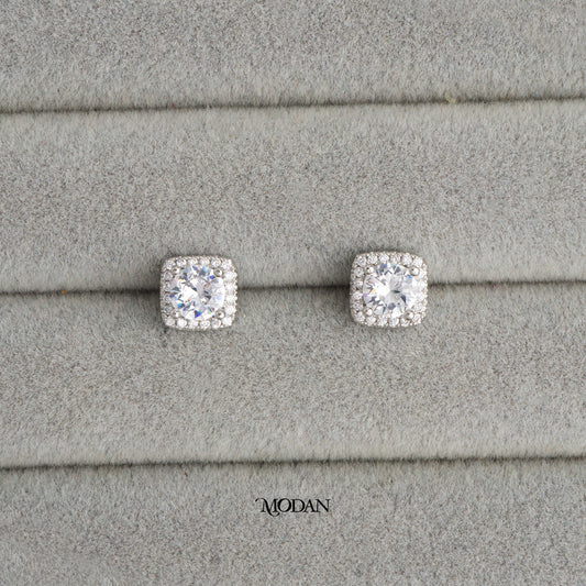 (9mm) Square Micro Pave Stud Earrings Anting Tusuk Persegi Hypoallergenic Gold Plated