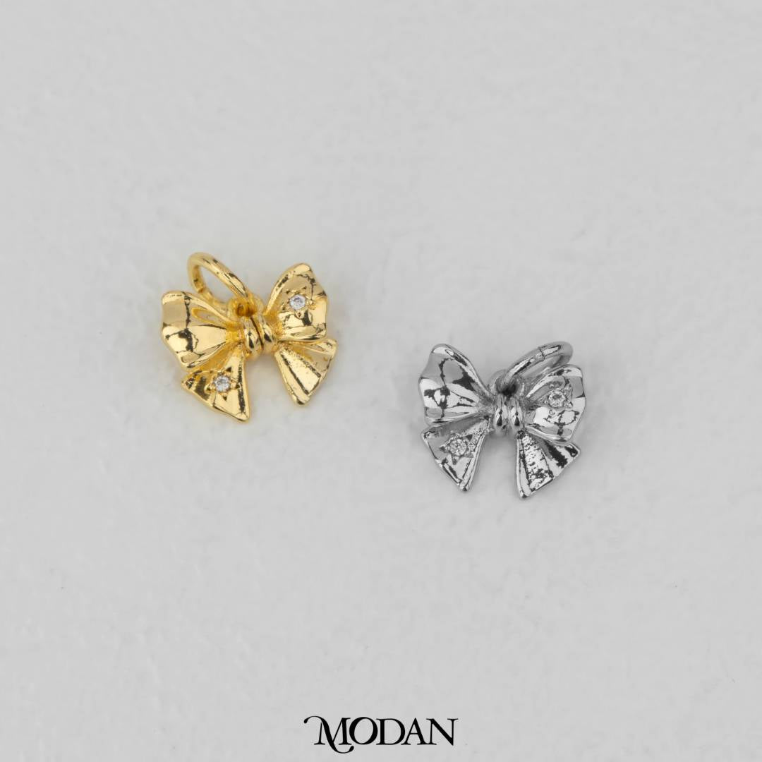Dotted Coquette Ribbon Bow Cubic Zirconia Charm DIY Charm Liontin Pita Hypoallergenic Gold Filled