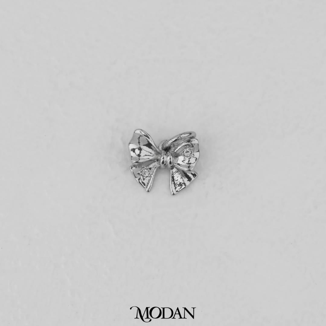 Dotted Coquette Ribbon Bow Cubic Zirconia Charm DIY Charm Liontin Pita Hypoallergenic Gold Filled