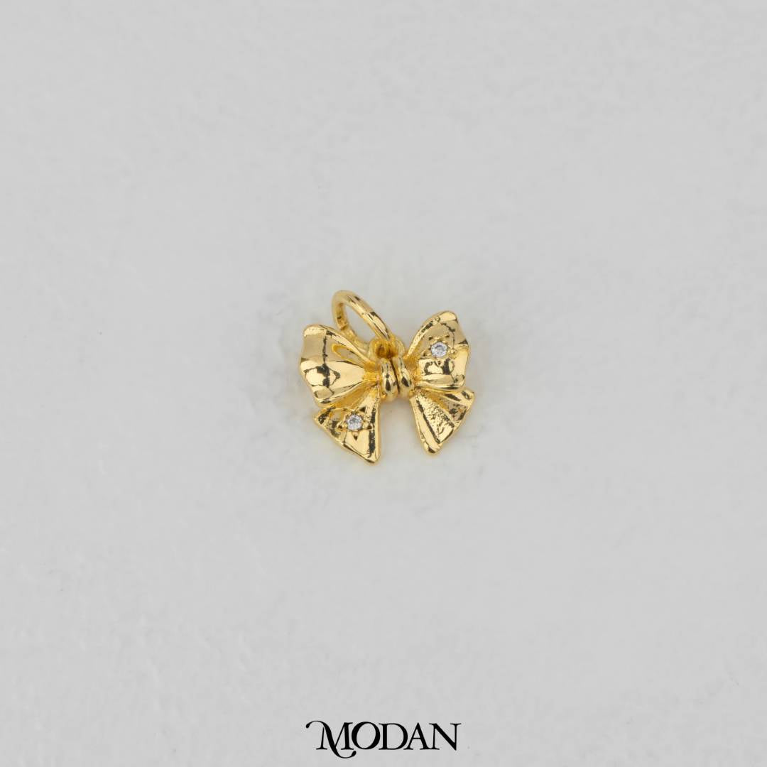 Dotted Coquette Ribbon Bow Cubic Zirconia Charm DIY Charm Liontin Pita Hypoallergenic Gold Filled