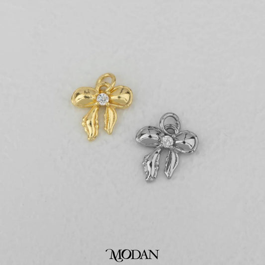 Coquette Ribbon Bow Cubic Zirconia Charm DIY Charm Liontin Pita Hypoallergenic Gold Filled