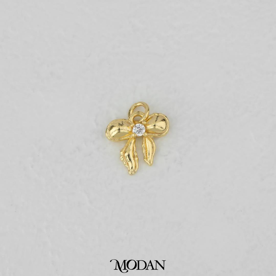 Coquette Ribbon Bow Cubic Zirconia Charm DIY Charm Liontin Pita Hypoallergenic Gold Filled