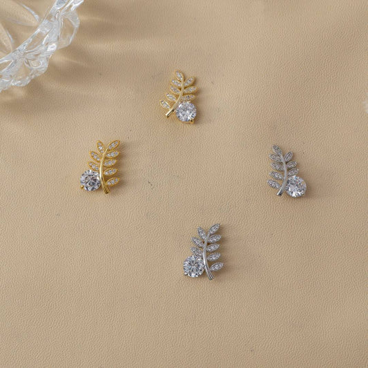 Botanical Leaf Solitaire Stud Earrings Anting Tusuk Wanita Motif Daun Hypoallergenic Gold Plated