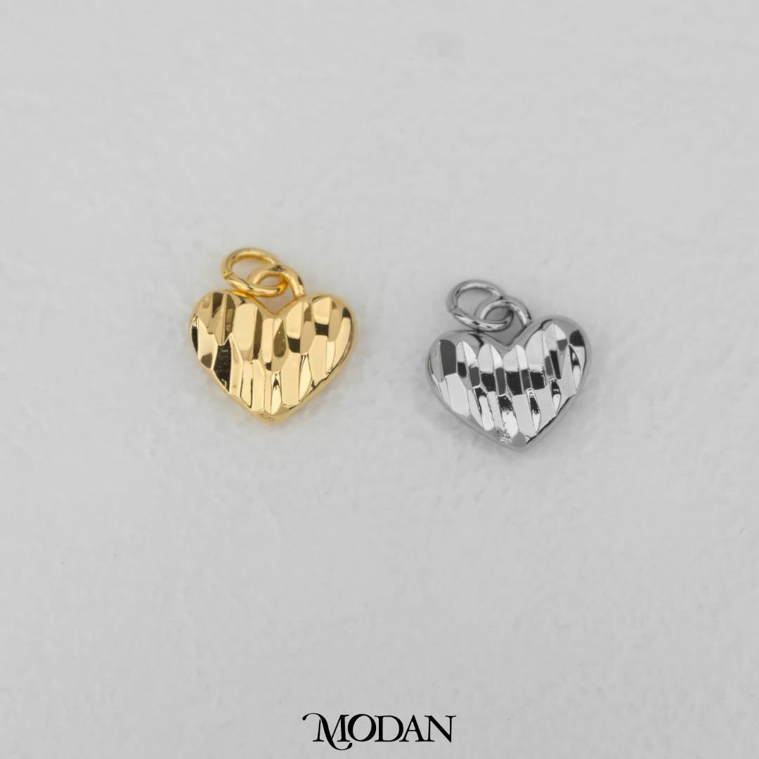 Textured Puffed Love Heart Charm DIY Charm Liontin Hati Cinta Hypoallergenic Gold Filled