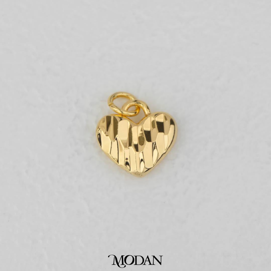 Textured Puffed Love Heart Charm DIY Charm Liontin Hati Cinta Hypoallergenic Gold Filled