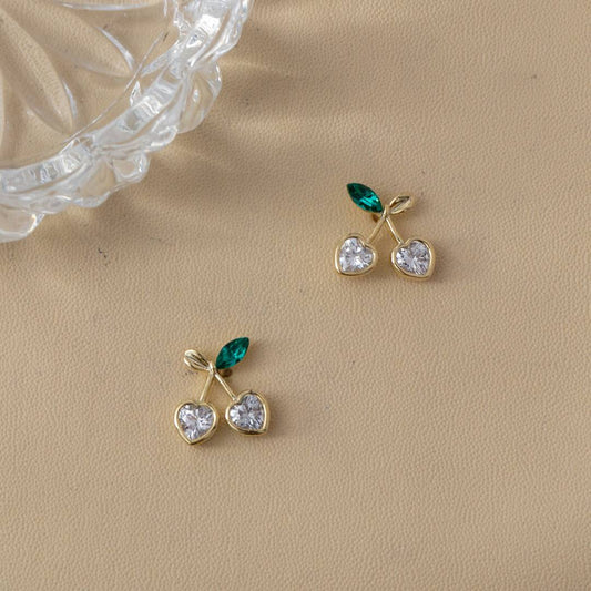 (13mm) Cute Korean Style Cherry Shaped Stud Earrings Anting Tusuk Buah Ceri Hypoallergenic Gold Plated