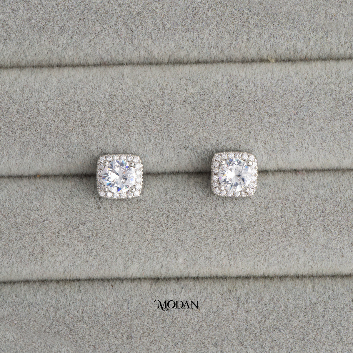 (8mm) Square Micro Pave Stud Earrings Anting Tusuk Persegi Hypoallergenic Gold Plated