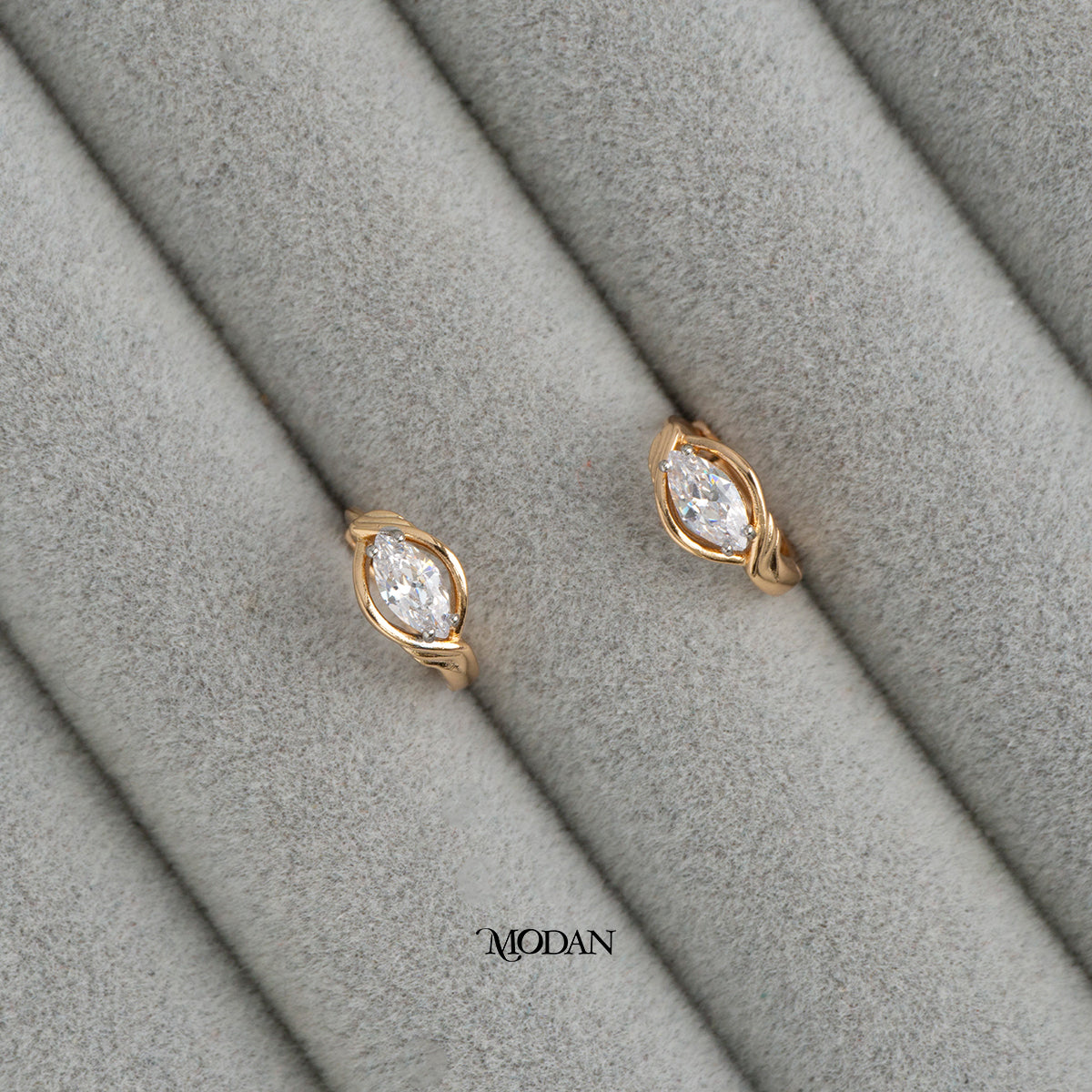 (14mm) Sparkling Rosegold Marquise Zirconia Hoop Earrings Anting Bulat Hypoallergenic Gold Plated