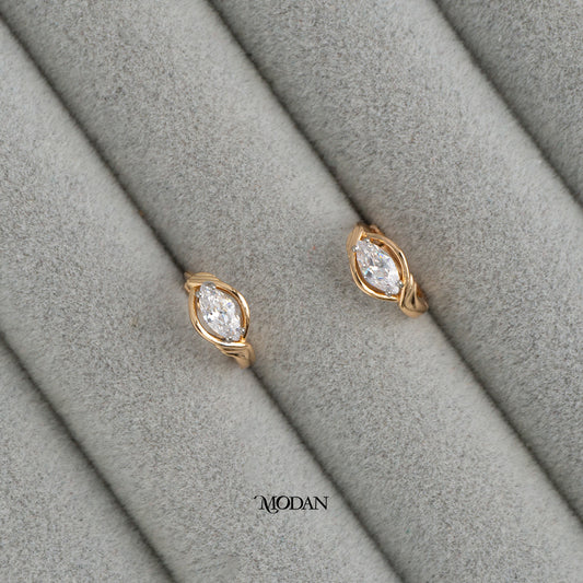 (14mm) Sparkling Rosegold Marquise Zirconia Hoop Earrings Anting Bulat Hypoallergenic Gold Plated