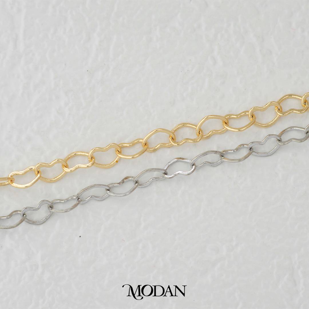 (2.6mm) Love Heart Shaped Cable Chain DIY Chain Rantai Kalung Gelang Meteran Hypoallergenic Gold Plated