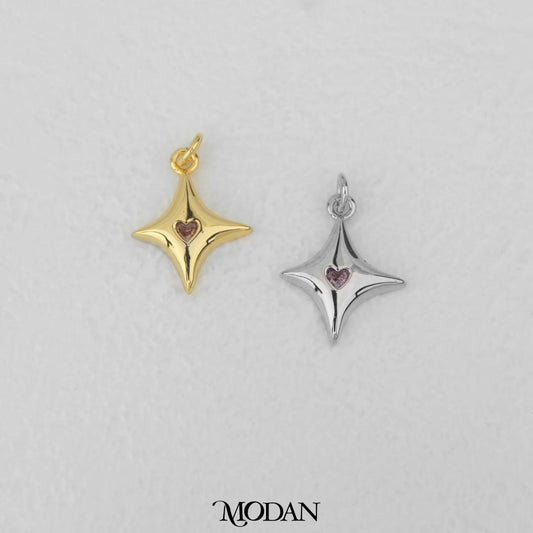 Pink Heart Starburst Zirconia DIY Charm Liontin Kalung/Gelang Bintang Hypoallergenic Gold Filled